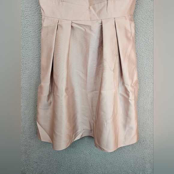 Alfred Sung Cocktail Dress Womens Sz 12 Nude Tan Beige Satin High Neck Pockets - Picture 5 of 11